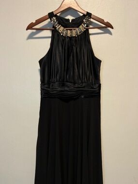 Evan Picone black halter midi dress. Size 6. embellished neckline. Party wedding